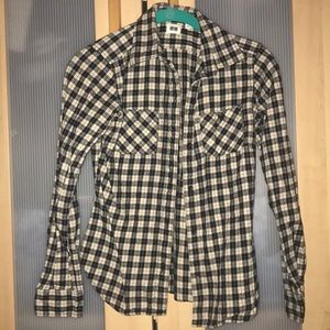 UNIQLO - black and cream checker long sleeve shirt